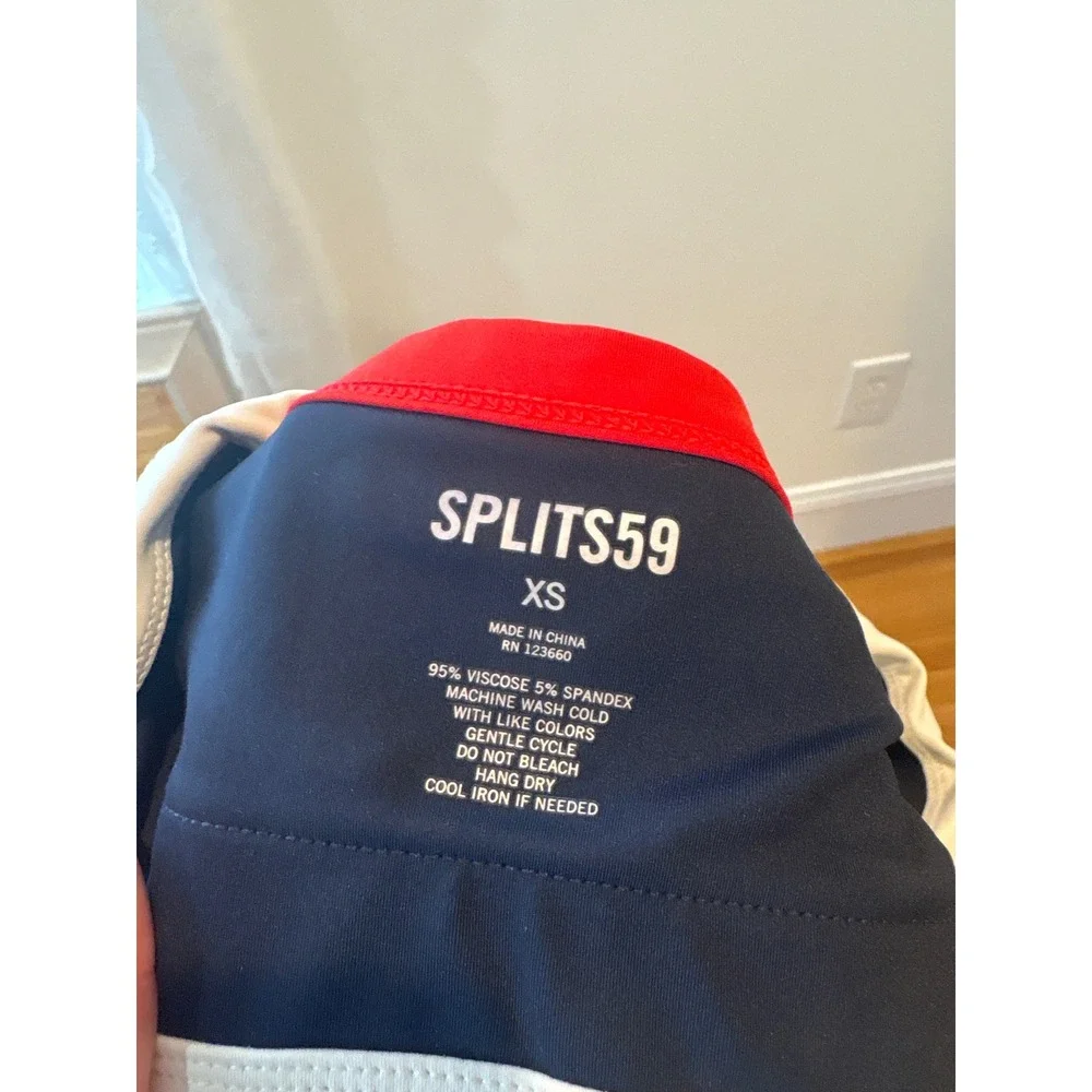 Splits59 Womens XS Navy Red White Colorblock Square Neck Sports Bra Crop Top